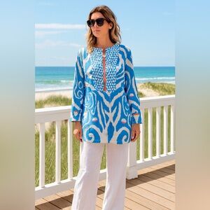 Sheridan French Blue & White Women's Tunic Top